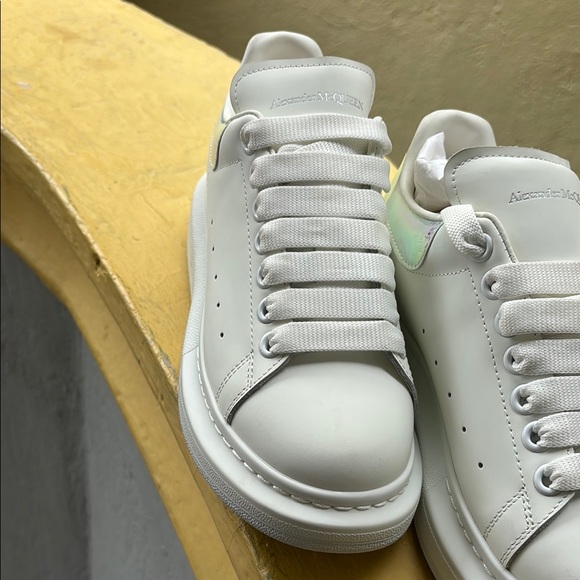 Alexander McQueen White Leather Sneakers with Iridescent Heel